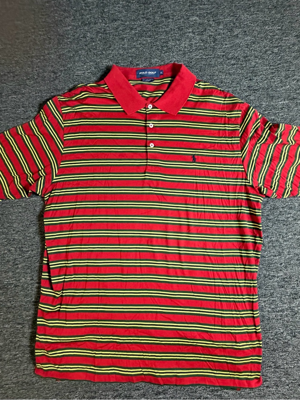Polo by Ralph Lauren Red Striped Polo with Yellow and Black Accents